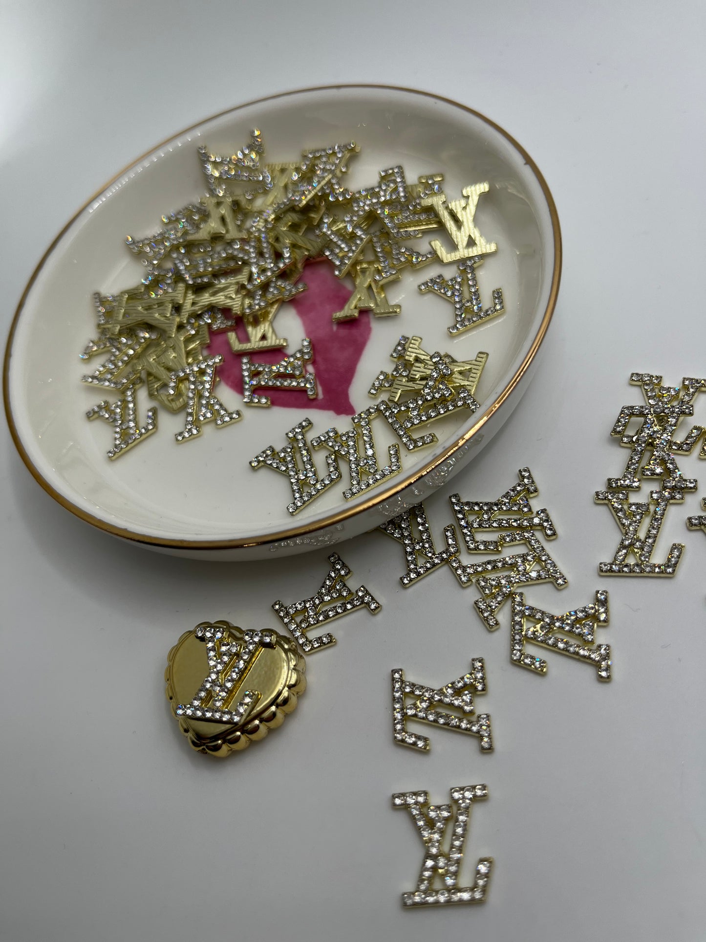 30pcs LV Rhinestone (Small) Gold Metal Charm