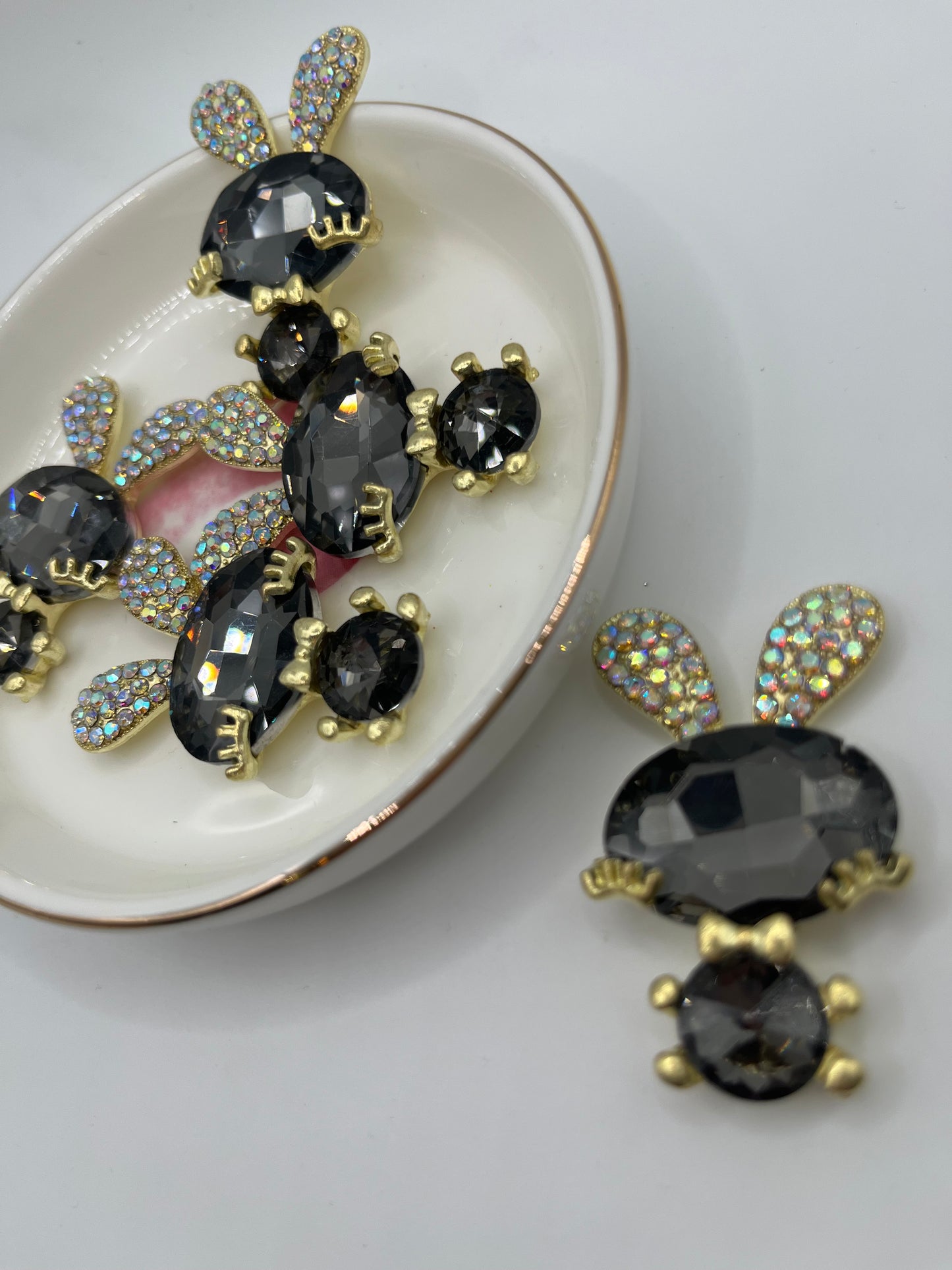 2pc Dark Grey [Bling] Rabbit Metal Charm