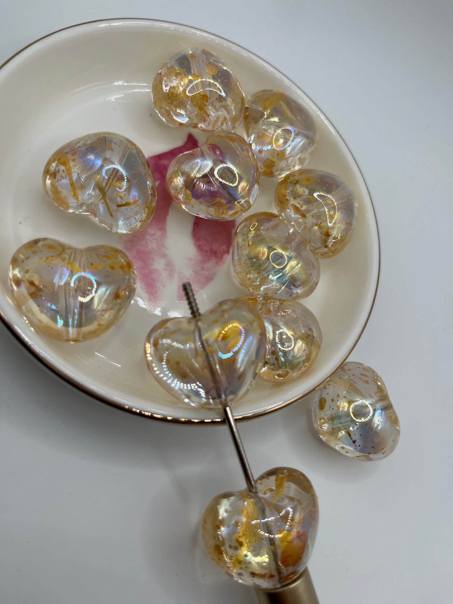5pc Gold Splatter Heart Acrylic Bead (High Quality UV Coating) [20mm]
