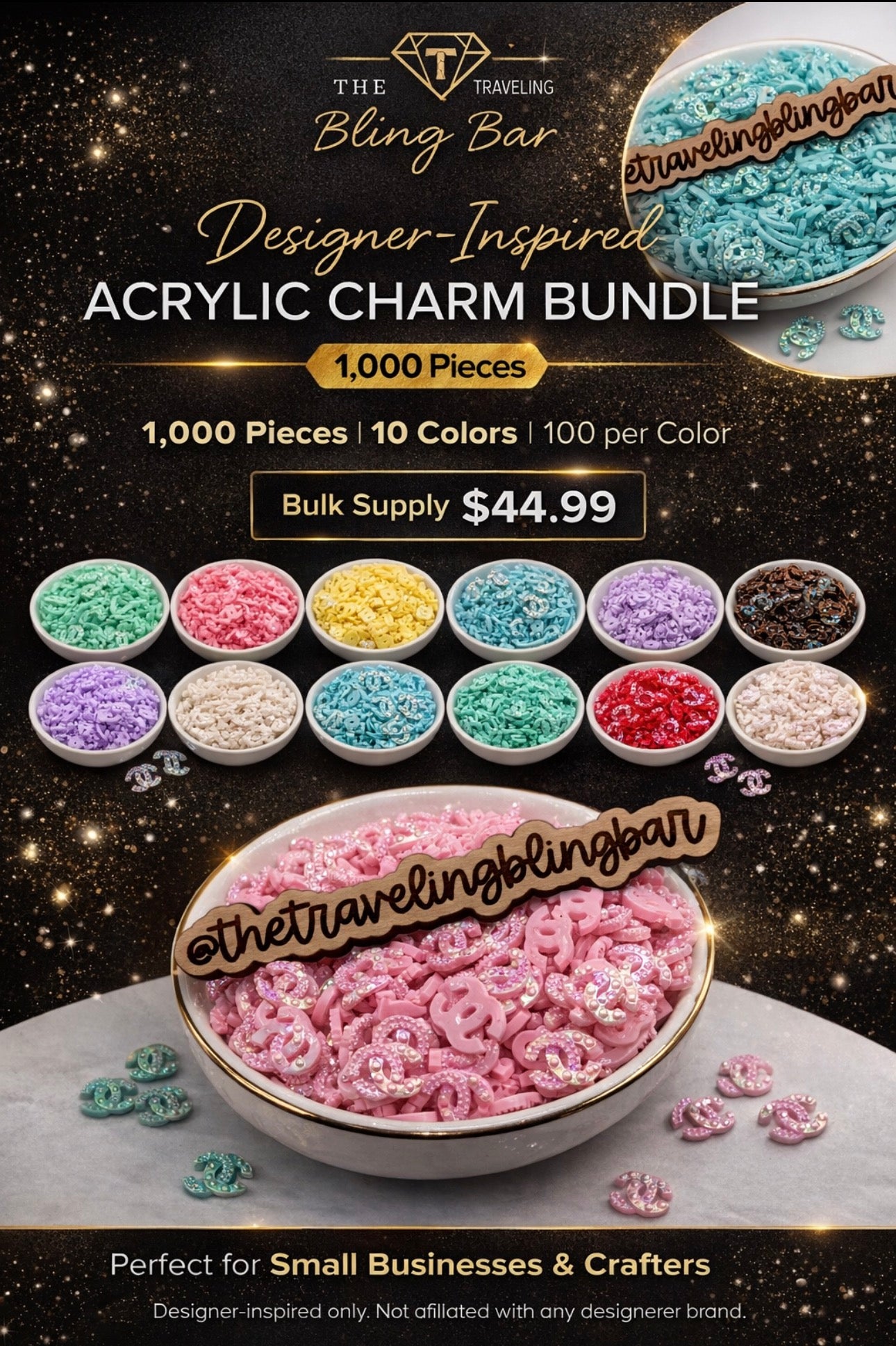 Designer-Inspired Acrylic Charm Bundle (1000 Pieces)