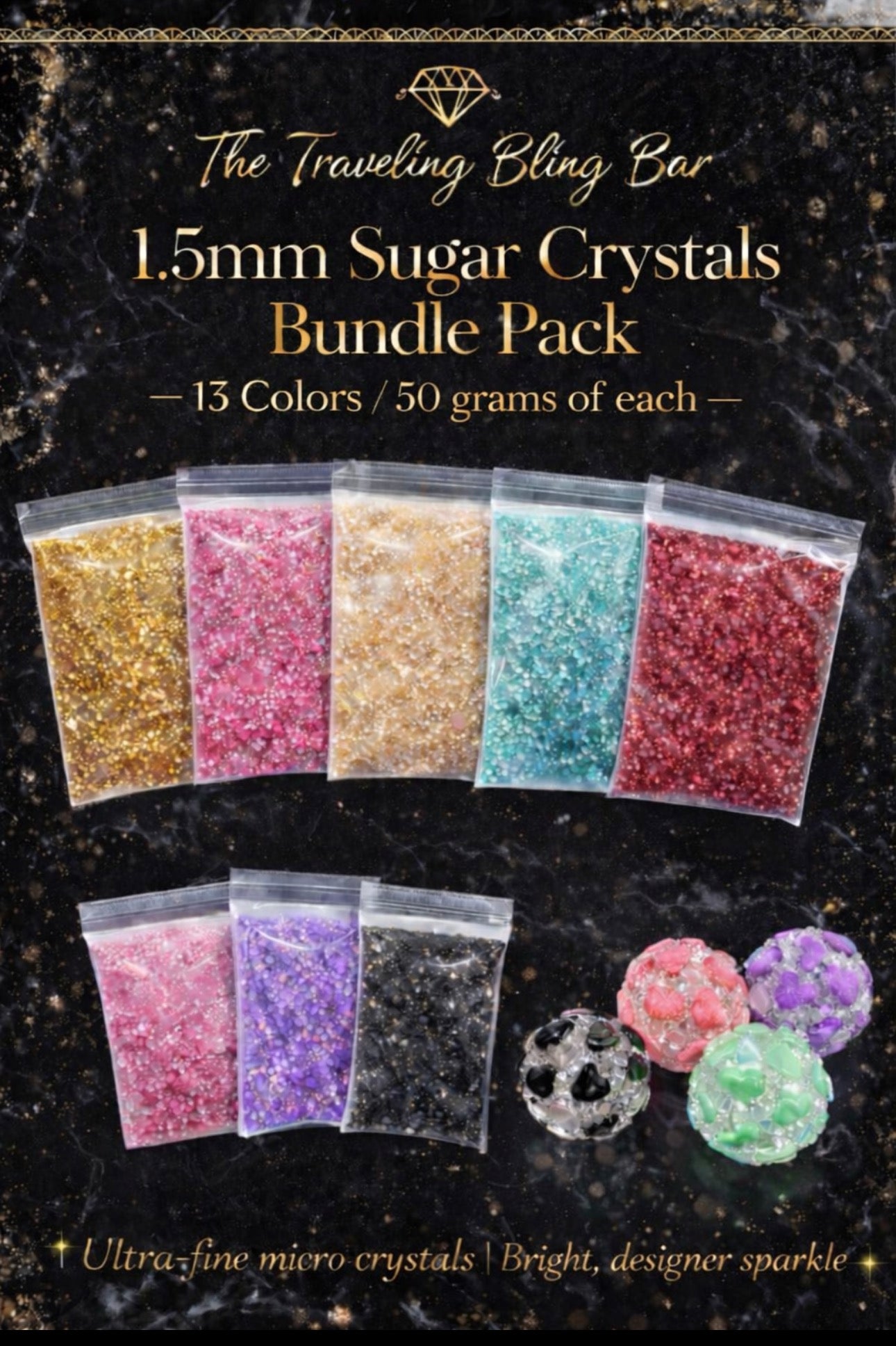 1.5mm Sugar Crystals – 13 Color Bundle (50g Each)