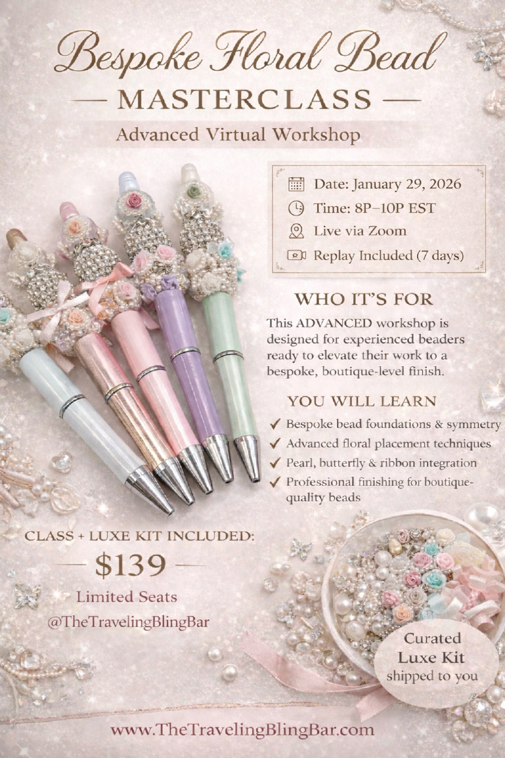 Bespoke Floral Bead Masterclass (Advanced) January 29, 2026 @ 8PM EST
