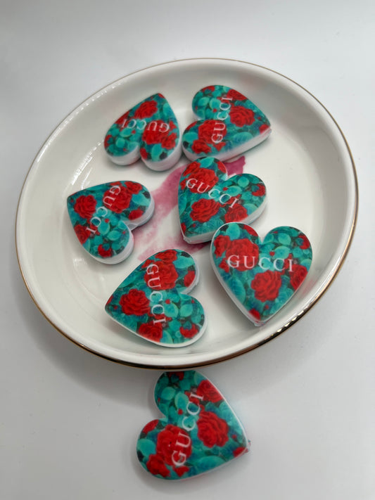 1pc GG Inspired (Red Flower) Silicone Heart Bead