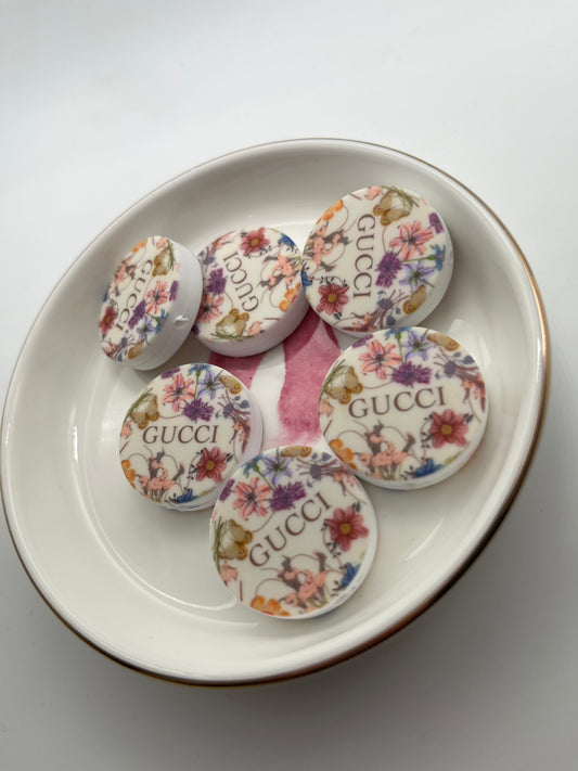 1pc Round GG Floral Silicone Bead