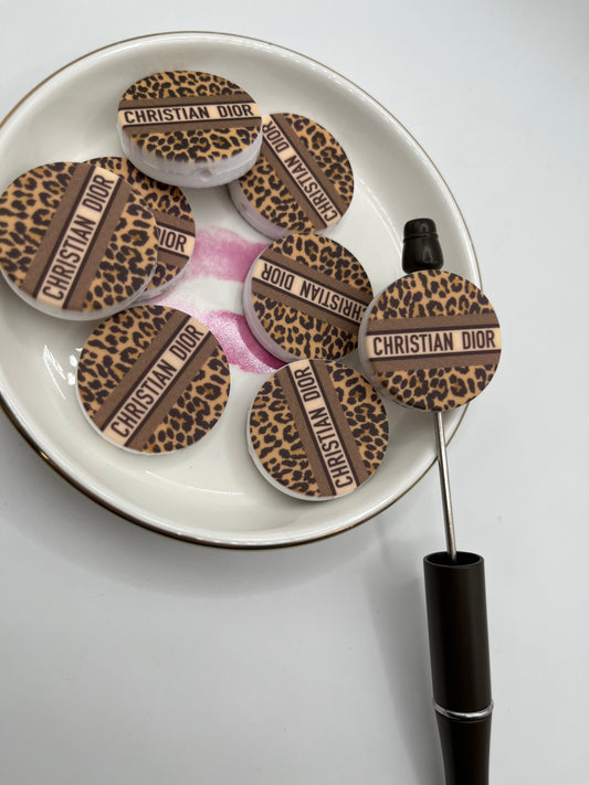 1pc Round CD Animal Print Silicone Bead